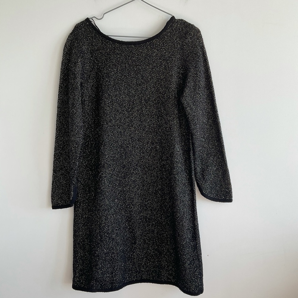 Massimo Dutti Black Metallic Long Sleeve Shift Dress - Picture 2 of 9